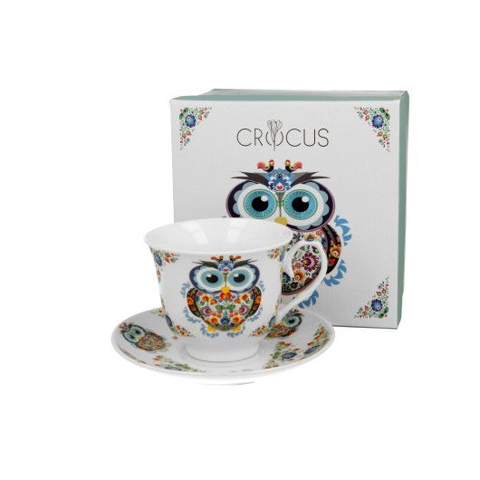 Šalica s tanjuričem Etno Owl porculan