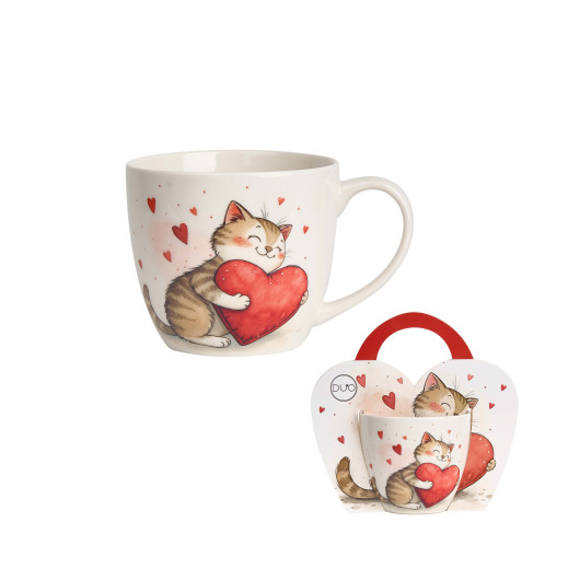 Šalica porculan Cat whit toy 460ml 